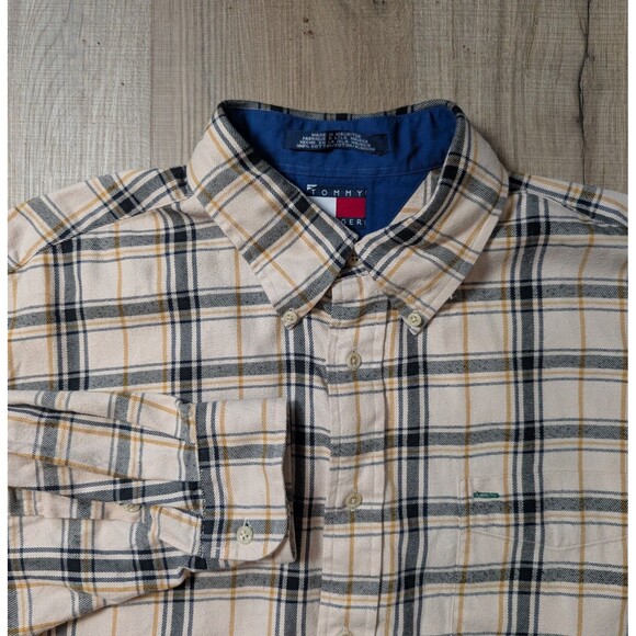 Vintage 90s Tommy Hilfiger Size XL Shirt Flannel Crest Plaid Cotton Button Down - Picture 2 of 8